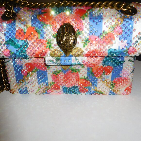 Kurt Geiger Mini Kensington Blue/Pink Fabric W/Crystal Embellished Crossbody NWT - Picture 2 of 9